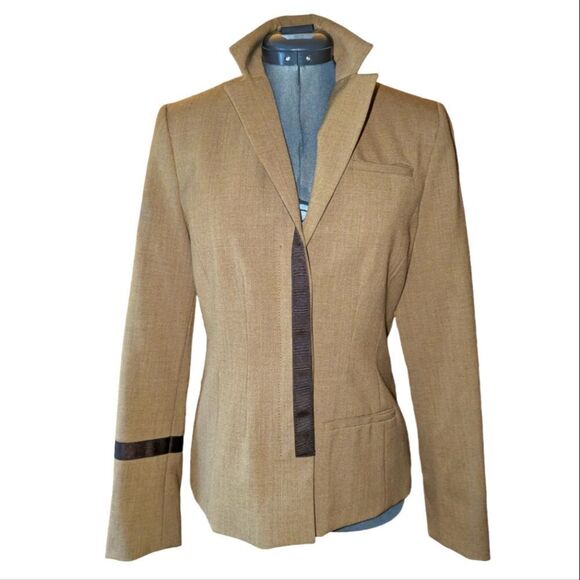 Poleci tan & brown suit jacket with ribbon details size 6 - Picture 1 of 8